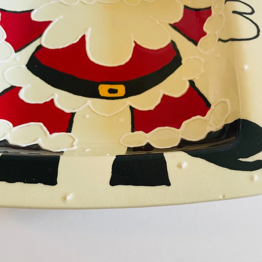 Santa Claus Decorative Plate Holiday‎ Christmas Decor Hand Painted Signed